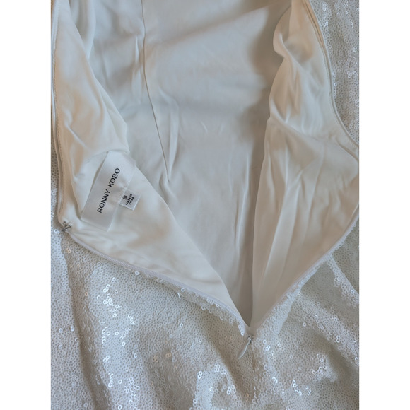 NWT Ronny Kobo Halo High-Neck Sequined Maxi Dress Gown Size 10 White #ND451 - Picture 11 of 12